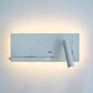 White modern wall-mounted LED light fixture with adjustable cylindrical spotlight and backplate, ideal for contemporary interior lighting solutions.