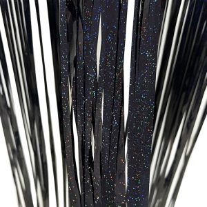 Shimmering black gift wraps with holographic glitter for premium product packaging or luxury gift presentation.