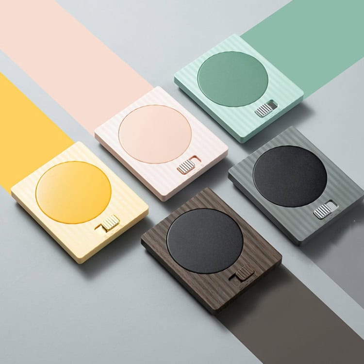 USB Cup Warmer Coaster: Keep Your Coffee Hot Anywhere, Anytime! 2 Colorful Smart Home Light Switch Panels In Mint, Blush, Black, Yellow, And Dark Wood Finishes. Modern, Sleek Design With Touch-Sensitive Controls For Enhanced Home Automation.