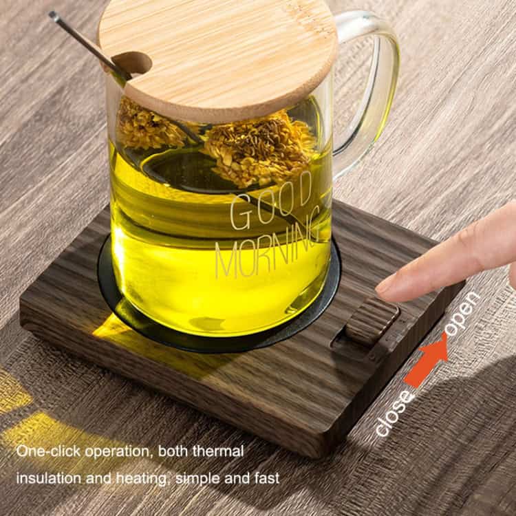 USB Cup Warmer Coaster: Keep Your Coffee Hot Anywhere, Anytime! 5 Glass Teapot With Flowers In Hot Water, On Wooden Tray, &Quot;Good Morning&Quot; Text, Wooden Lid, Thermal Heat Control Switch, One-Click Operation, Tea Brewing, Thermal Insulation, Fast Heating, Tea Accessories, Kitchen Gadgets, Modern Tea Set Design, Syndmart Product Image, Tea Preparation, Temperature Control, Home Brewing, Tea Ceremony Essentials, Peaceful Morning Routine, Innovative Tea Brewing Device.