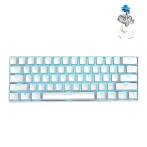 Backlit mechanical keyboard with white keys and blue LED lighting for gaming and office use, compact design, high-quality key switches, custom keyboard setup, Syndmart gaming accessories and electronics products.