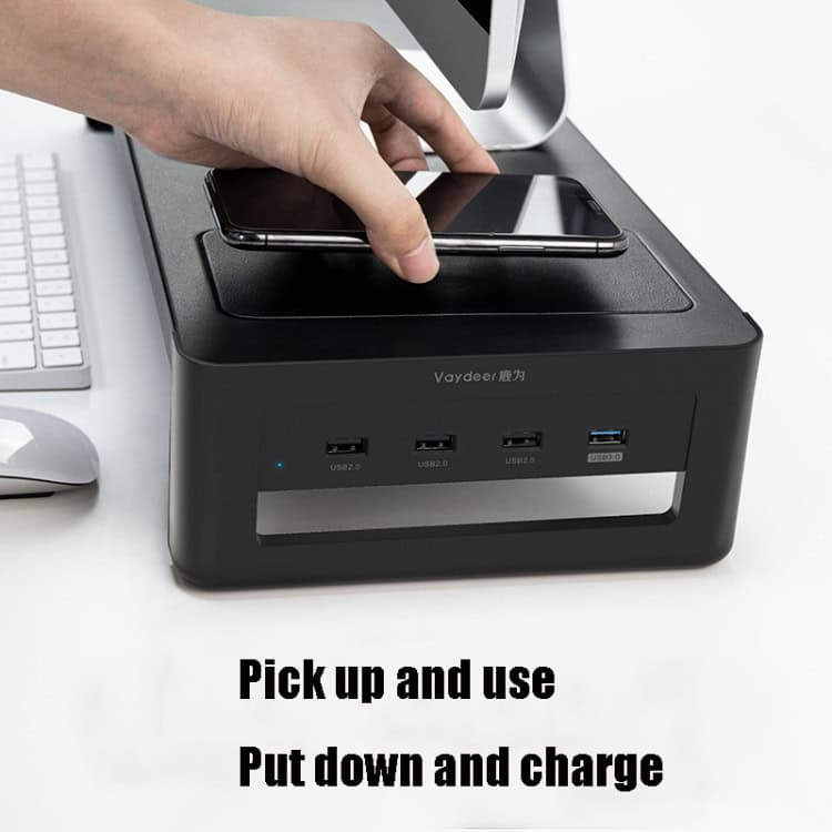 Vaydeer Monitor Stand with Increased Desktop Screen Storage - Sleek Space Saver 8 Rechargeable Portable Power Bank For Mobile Devices, Innovative Charging Station, Compact Design For Easy Use.