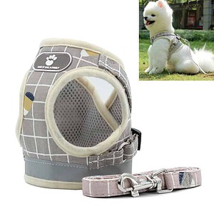 Pet harness and leash set for small dogs, breathable dog vest with adjustable strap, stylish pet collar with safety buckle for pets, comfortable and secure dog walking accessories, pet gear for outdoor activities.