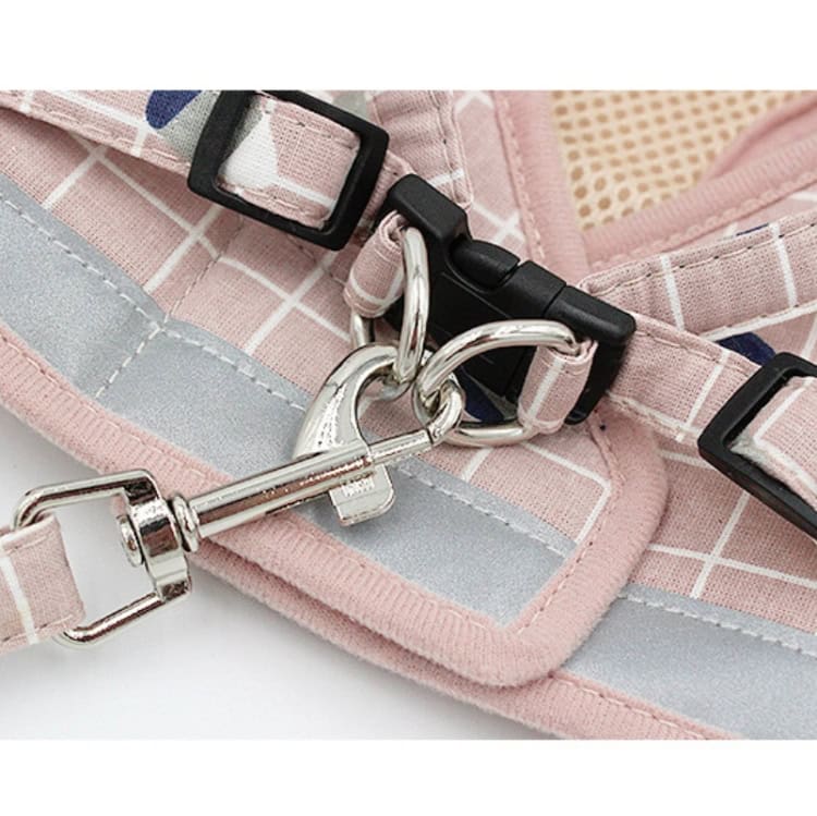Secure & Comfortable Reflective Pet Chest Leash with Breathable Vest Traction 6 Pink Adjustable Dog Harness With Metal D-Ring And Leash Clip, Featuring Reflective Straps For Safety. Perfect For Small To Medium-Sized Pets, Providing Comfort And Secure Control During Walks.