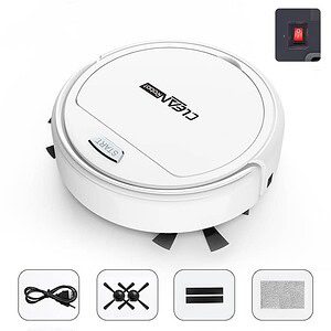Automatic robot vacuum cleaner for efficient home cleaning, featuring multi-surface capability, remote control, and rechargeable battery. Ideal for pet hair, dust, and debris removal.