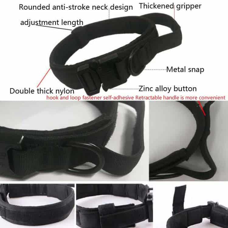 Reliable Heavy-Duty Nylon Dog Traction Collar for Pet Control 3 Adjustable Black Dog Collar With Metal Snap, Thick Nylon Strap, Anti-Stroke Neck Design, Thickened Gripper, Zinc Alloy Button, And Self-Adhesive Hook And Loop Fastener For Secure Fit.