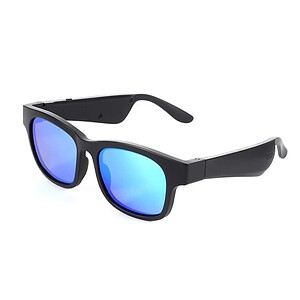 Shaded sunglasses with blue mirrored lenses, sporty black frame, ideal for outdoor activities and UV protection. Perfect for outdoor sports, fashion, and UV ray shielding.