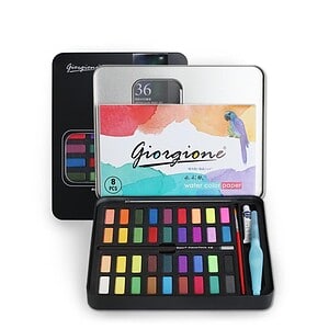 Giorgione water color paint set with 36 vibrant colors, including brush and palette, ideal for artists and students.