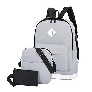 Syndmart stylish gray backpack with matching shoulder bag and small black pouch for versatile daily use and travel.