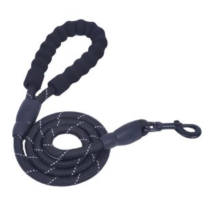 Flexible nylon dog leash with padded handle and metal clasp for secure attachment, ideal for outdoor walks, durable and lightweight for pet safety and comfort at Syndmart.com.