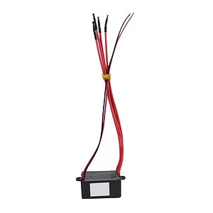 Flexible wiring harness with red and black cables for electronic and electrical applications.