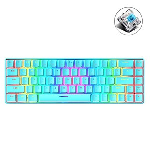 RGB backlit mechanical keyboard with colorful keycaps, perfect for gaming and office use. Equipped with a blue switch designed for durability and responsiveness. Compact design suitable for tech enthusiasts and productivity.