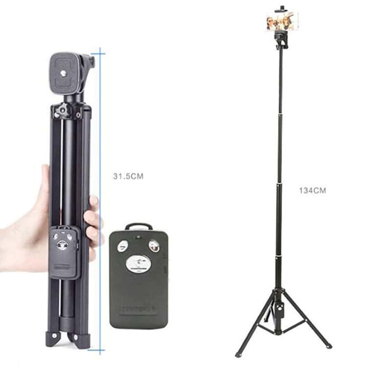 YUNTENG Selfie Stick Tripod with Bluetooth Remote - Camera Stand 3 Extendable Selfie Stick Tripod With Remote Control, Adjustable Height Up To 134Cm, Compact Foldable Design For Travel, Compatible With Smartphones, Ideal For Selfies, Vlogs, And Group Photos.