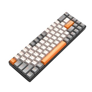 Keyboard with white, orange, and gray keys, mechanical gaming keyboard, compact design, customizable keys, ergonomic style for gamers and office use, syndmart product.