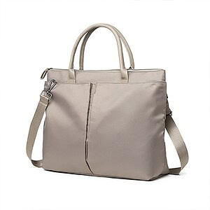 Versatile beige tote bag with dual handles and adjustable shoulder strap for stylish carrying, ideal for work, travel, or daily use, featuring a sleek minimalist design and multiple compartments.