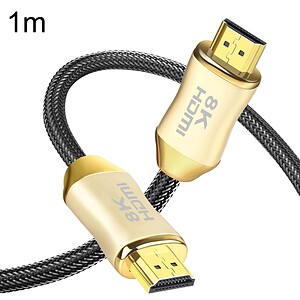 High-speed 8K HDMI cable with gold-plated connectors and braided nylon exterior for durable and reliable high-definition video and audio transmission.