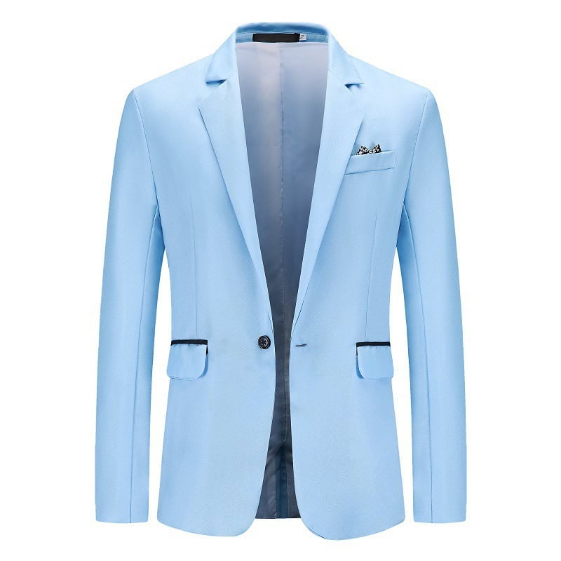 Classy Men's Single-breasted Business Suit Jacket - Loose Fit, New Arrival 4 Elegant Light Blue Men'S Blazer, Perfect For Formal Occasions And Stylish Office Wear, Featuring A Classic Tailored Fit With Sleek Design Details.