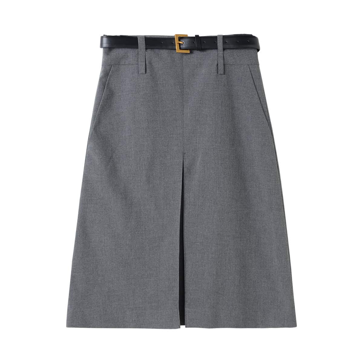 Classic Gray Worsted A-Line Skirt for Women - Perfect Business Wear 3 Elegant Gray Tailored Wide-Leg Trousers With A Front Slit, Belt Loops, And Comfortable Fit, Perfect For Professional And Casual Wear. Crafted For Style And Versatility.