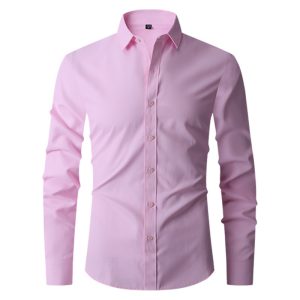 Elegant pink men's dress shirt, formal business attire, perfect for office wear and special occasions, made from high-quality fabric for a comfortable fit.