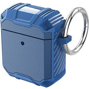 Blue portable wireless Bluetooth speaker with carabiner clip, rugged design, ideal for outdoor activities, travel, and sports, delivering high-quality audio on the go.
