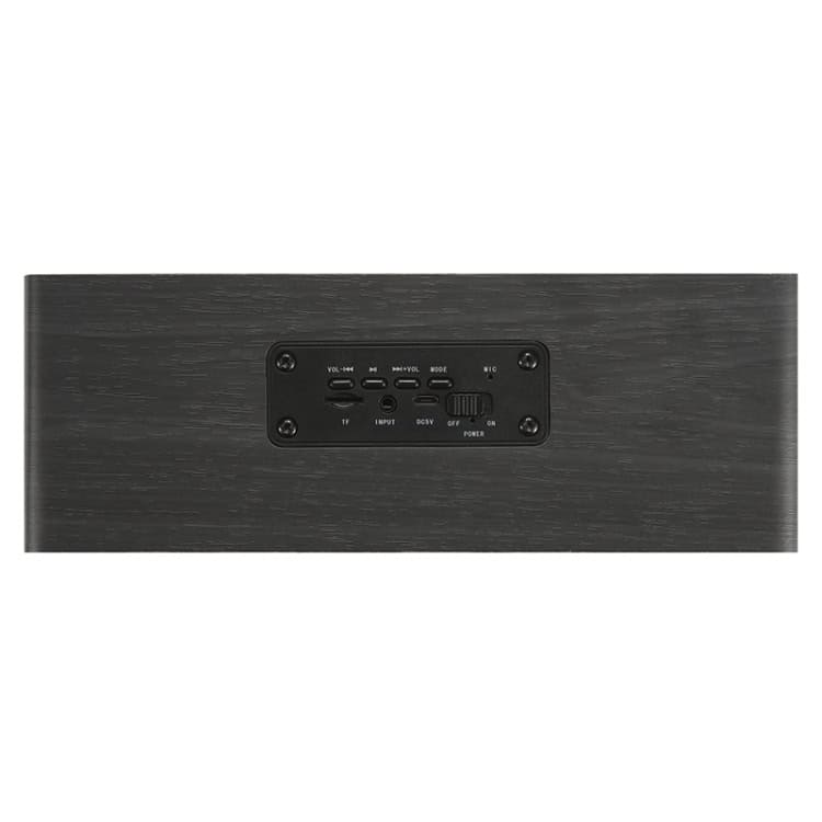 Wooden Clock Bluetooth Subwoofer with FM, AUX, TF - M5C - Enhanced Sound 4 High-Quality Black Speaker With Control Panel, Volume, Input, Mode, And Power Buttons, Ideal For Audio Systems.