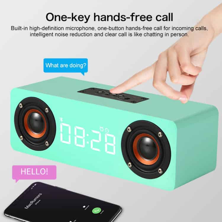 Wooden Clock Bluetooth Subwoofer with FM, AUX, TF - M5C - Enhanced Sound 13 Built-In High-Definition Microphone And One-Button Hands-Free Call Functionality For Easy Communication With Syndmart Bluetooth Speaker.