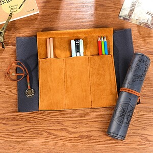 Accessory organizer pouch for pens and stationery, portable travel leather case, versatile office and school supply holder, stylish and functional storage solution for students and professionals, Syndmart focus.