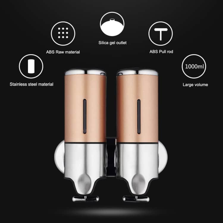 1000ml Dual Hotel Shower Dispenser for Shampoo & Soap, Wall Mounted 7 1. Modern Dual Soap Dispensers With Stainless Steel And Abs Raw Material, Large 1000Ml Capacity, And Silicone Gel Outlet For Durable And Aesthetic Bathroom Or Kitchen Use.