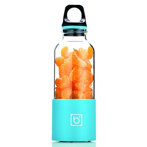 Mouthwatering peeled oranges inside a portable water bottle with a teal silicone sleeve, perfect for healthy snacks and hydration on the go.