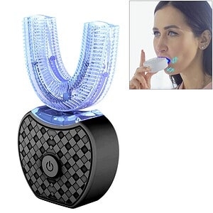 Ultraviolet teeth whitening lamp with portable design for professional dental cleaning and whitening at home. Rechargeable LED light for quick, effective teeth whitening results.