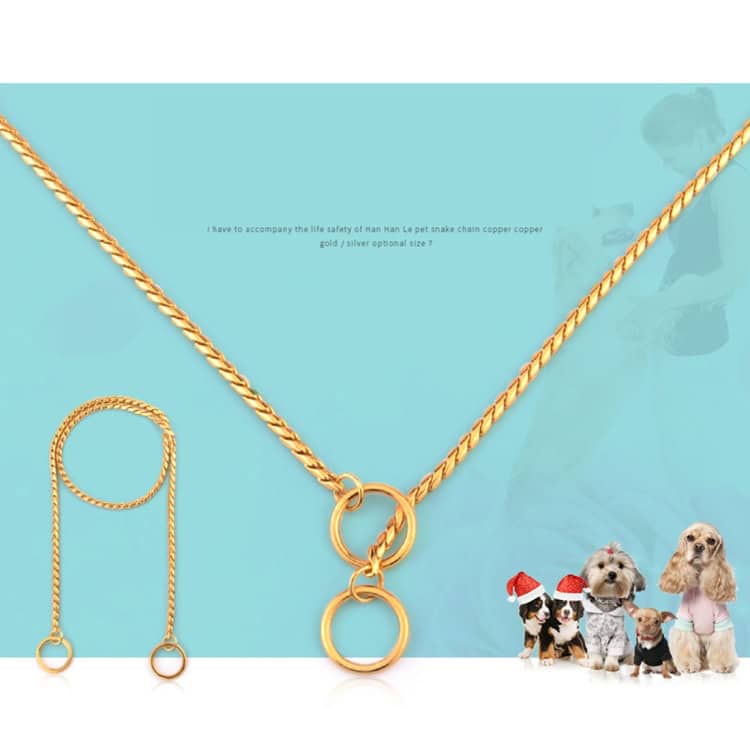 65cm Solid Metal Dog Collar - Heavy-Duty Snake Chain for Pet Durability 7 1. Gold Chained Necklace With Interlocking Rings, Perfect For Stylish Accessories And Pet Lovers Jewelry.