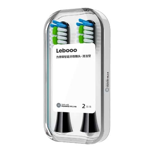 HUAWEI Lebooo Smart Toothbrush Head for HCB0001 - 2 PCS, Advanced Cleaning 2 Flexible Electric Toothbrush Heads With Blue And Green Bristles In Clear Plastic Packaging For Oral Hygiene And Cleaning.
