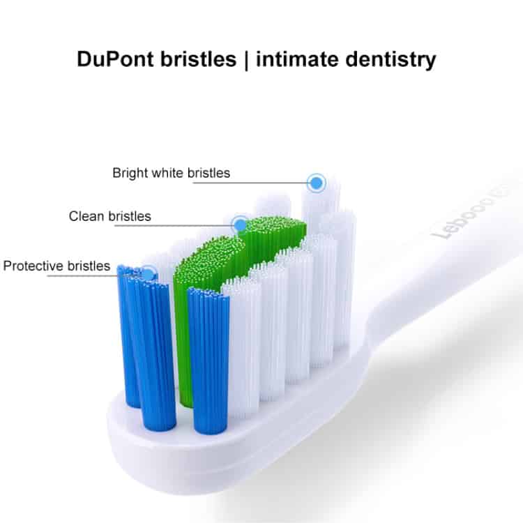 HUAWEI Lebooo Smart Toothbrush Head for HCB0001 - 2 PCS, Advanced Cleaning 5 Bright White Toothbrush Bristles With Protective And Clean Bristle Layers, Showcasing Detailed Close-Up Of Oral Hygiene Tool.