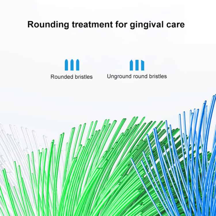 HUAWEI Lebooo Smart Toothbrush Head for HCB0001 - 2 PCS, Advanced Cleaning 8 Rounding Treatment Options For Gingival Care, Featuring Illustrations Of Rounded And Unground Round Bristles For Dental Hygiene And Gum Health.