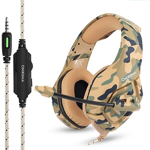 1. Dual-ear gaming headset with camouflage design, adjustable microphone, and high-quality sound for immersive gaming experiences and clear communication.