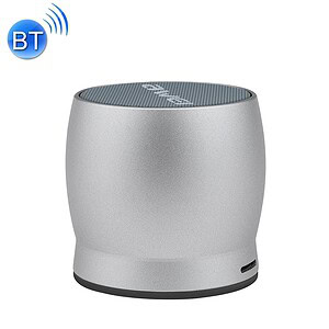 BT portable Bluetooth speaker with sleek silver design for premium sound quality, wireless connectivity, and portable use. Perfect for music lovers seeking high-quality sound on the go.