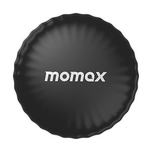Black circular bottle cap featuring the "momax" logo, representing premium branding in consumer electronics and accessories, ideal for brand promotion and product packaging.
