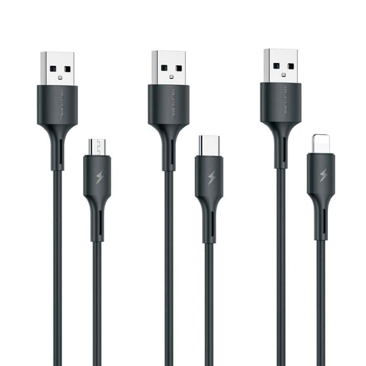 WK WDC-136 3A Fast Charging USB to 8 Pin Data Cable - Black & White 2 Usb Charging Cables With Fast Charging Capability And Durable Design For Smartphones And Tablets. Perfect For Reliable Mobile Device Charging.