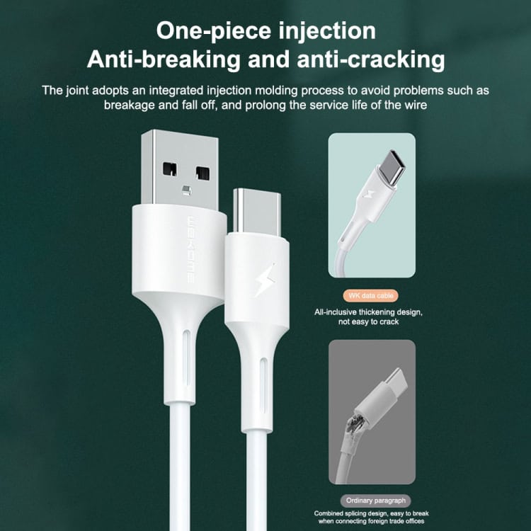 WK WDC-136 3A Fast Charging USB to 8 Pin Data Cable - Black & White 6 1. Durable White Usb Cable With All-Inclusive Thickening Design, Anti-Breaking, And Anti-Cracking Features To Prolong Wire Lifespan.
