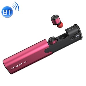 Wireless portable earbuds and charging case, AVGE TB model with pink and black design, compact wireless audio, Bluetooth earbuds for on-the-go listening.