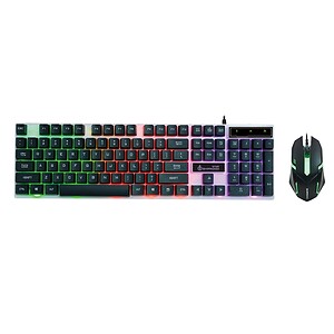 RGB backlit gaming keyboard and mouse set with customizable lighting, perfect for esports, gaming, and office use, compatible with PCs and gaming consoles.