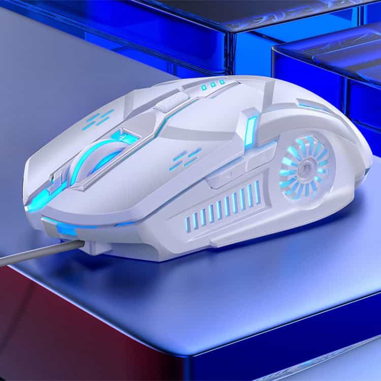 YINDIAO G5 RGB Light Wired Gaming Mouse - 3200DPI, 4 Modes, 6 Keys 2 White Futuristic Computer Mouse With Blue Led Accents For Gaming And Tech Enthusiasts.