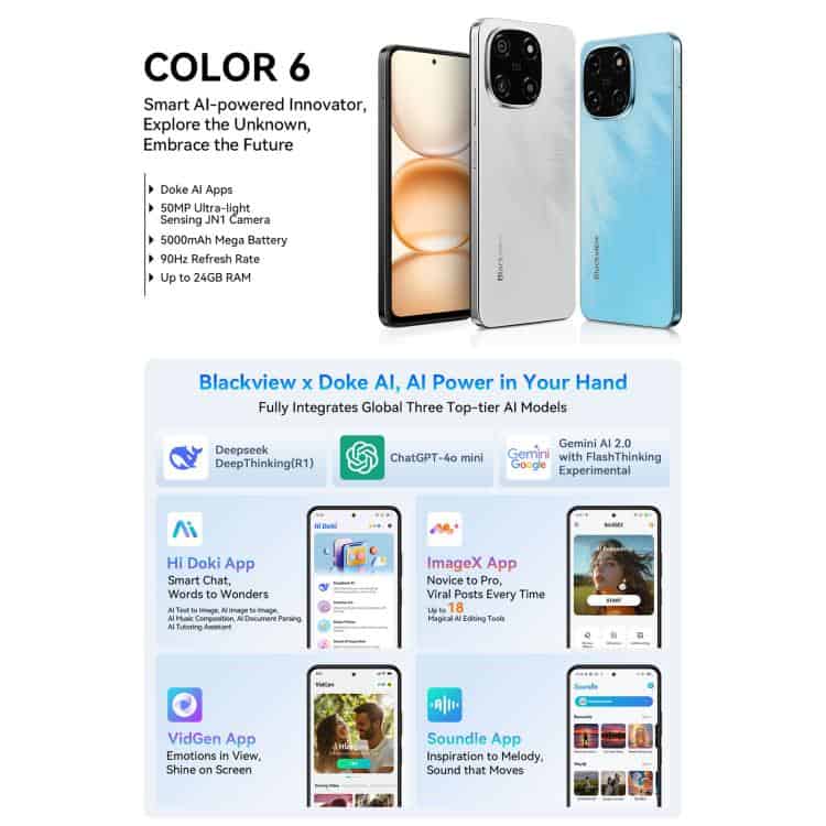 Blackview COLOR 6: 8GB+128GB, 6.67" Android 15, Face & Fingerprint ID, Octa Core 5 1. Modern Smartphones With Advanced Ai Features, High-Resolution Cameras, Large Battery Capacity, And Superior Ram For Optimal Performance And User Experience.