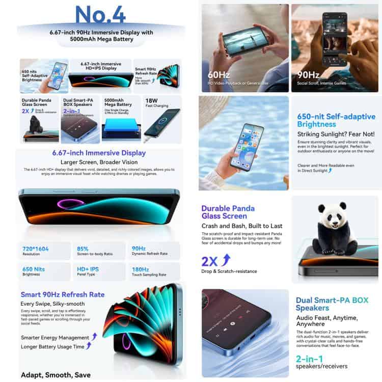 Blackview COLOR 6: 8GB+128GB, 6.67" Android 15, Face & Fingerprint ID, Octa Core 14 1. 6.67-Inch Immersive Display With 90Hz Refresh Rate And 5000Mah Battery, Perfect For Gaming, Streaming, And Multitasking On Syndmart.