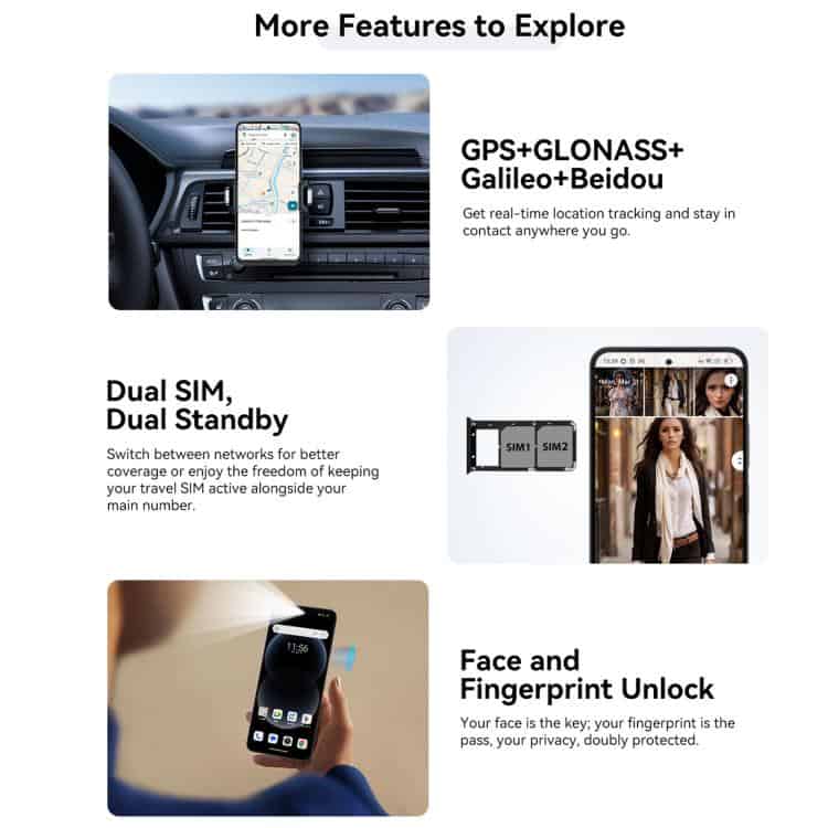 Blackview COLOR 6: 8GB+128GB, 6.67" Android 15, Face & Fingerprint ID, Octa Core 20 High-Tech Car Dashboard With Gps, Glonass, Galileo, Beidou Navigation System Displaying Real-Time Location Tracking Features.