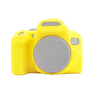 Yellow silicone camera case designed to fit Canon EOS 850D, providing protection and a vibrant appearance.