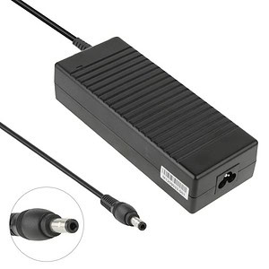Power supply adapter for electronic devices, compatible with various gadgets, reliable charging solution, black rectangular design, includes DC connector for seamless power connection.