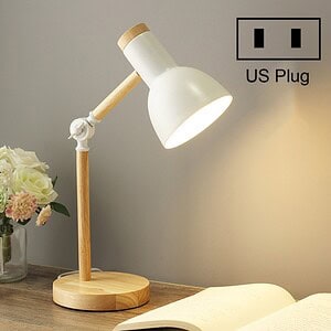 Elegant modern desk lamp with wooden accents and adjustable angle, ideal for home office or study space, features a US power plug for convenient use.