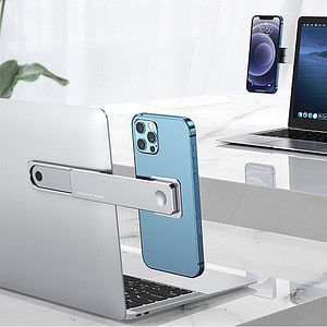 Premium wireless phone charging stand with phone holder, compatible with latest smartphones, portable and convenient for home or office use.