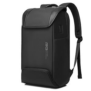 Lightweight black business travel backpack with padded laptop compartment and multiple storage pockets for electronics and accessories. Perfect for professionals on the go.